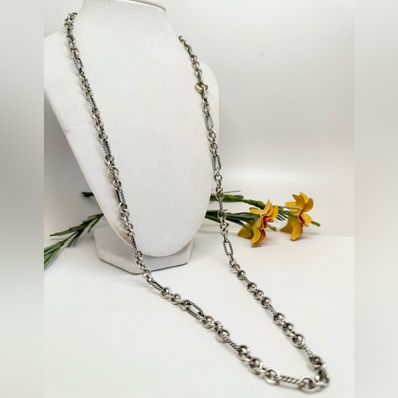 David Yurman Long Figaro Chain Necklace with 18K Gold “donut” Station - Picture 6 of 7